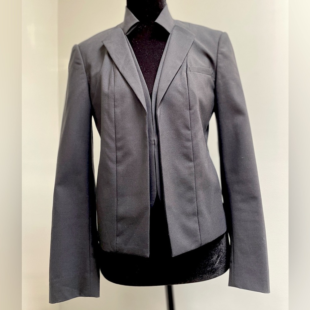 Halston Heritage Black Cropped Wool Blazer